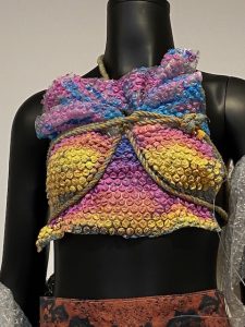 A bubble wrap top creation seen at the Art Gallery